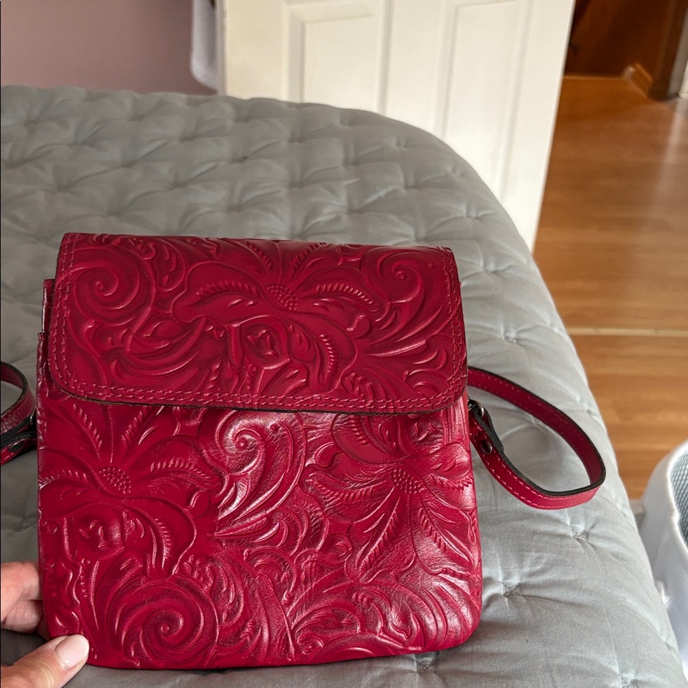 Patricia Nash Floral Embossed Red Crossbody Bag